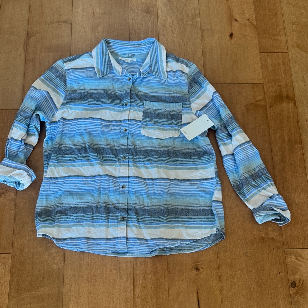 Blue and White Striped Button-Down Shirt